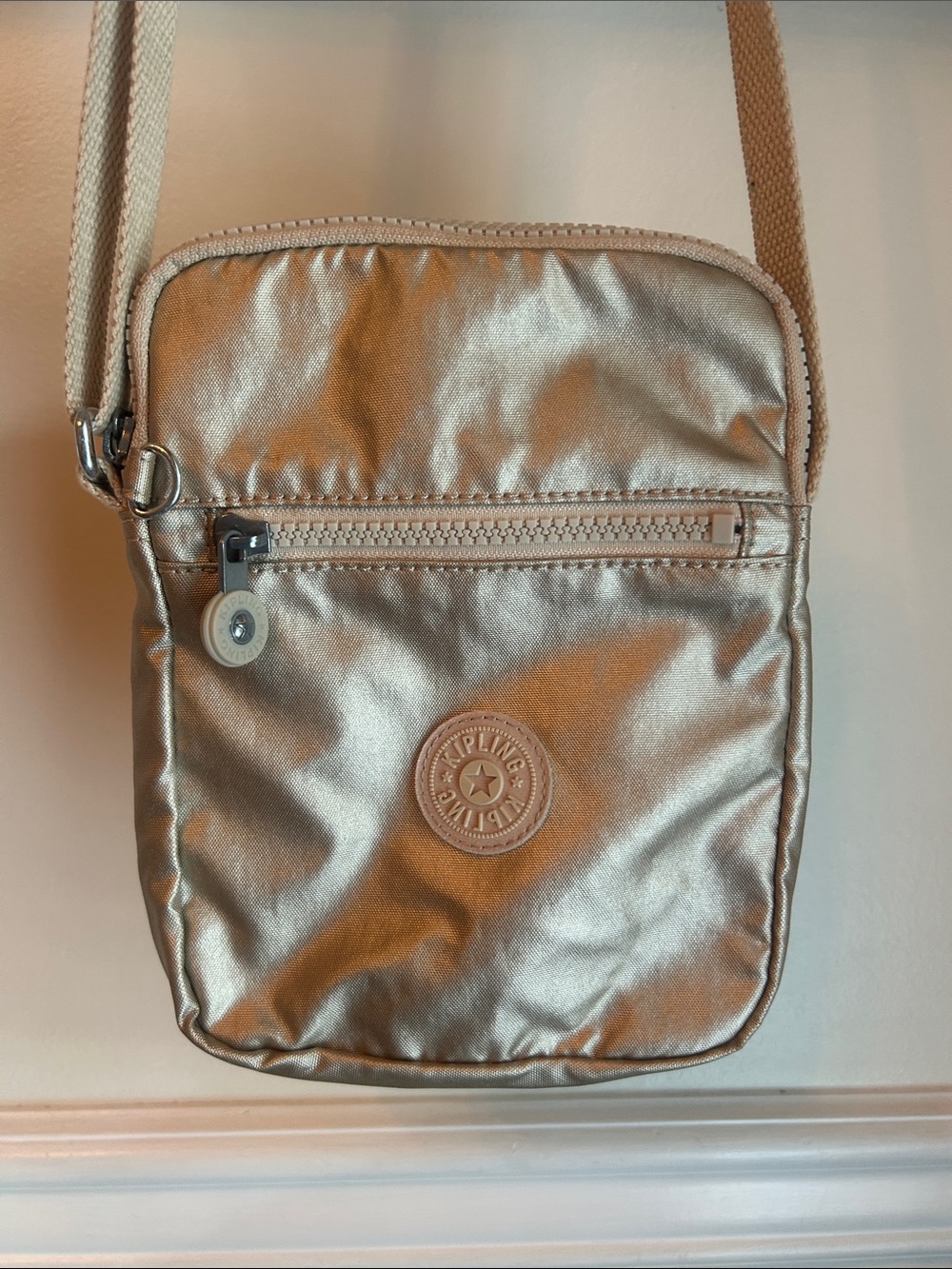 Kipling Metallic Champagne Crossbody Bag